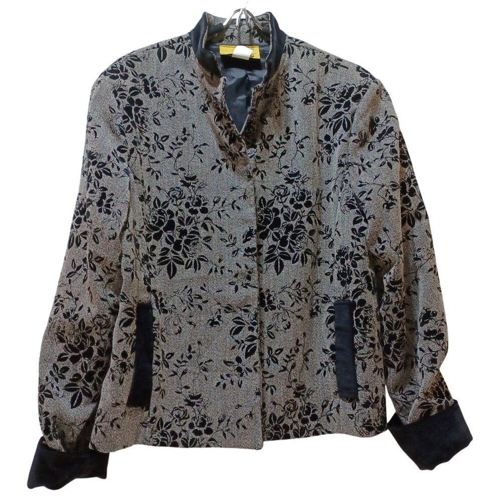 VTG‎ Painted Pony Velvet Burnout Jacket Womens M Black Gray Floral USA Boho